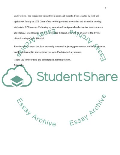 Letter of Interest in Full Time Dietitian Position