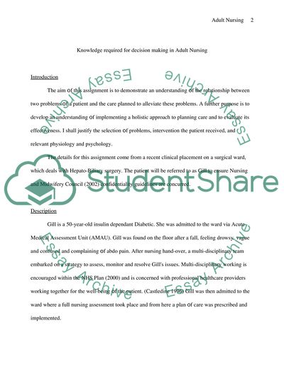 Knowledge Required for Decision Making in Adult Nursing