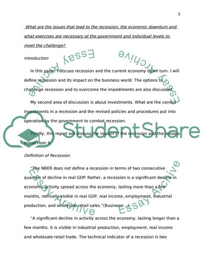 Issues That Lead to the Recession