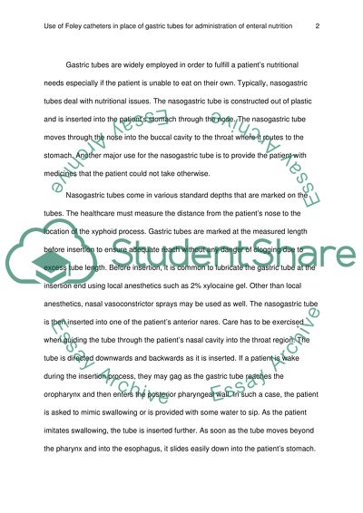 Use of Folley Catheters in Place of Gastric Tubes for Administration of Enteral Nutrition