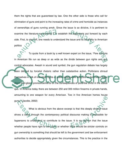 The Issue of Gun Control as One of the Most Contentious Topics in Contemporary American Politics
