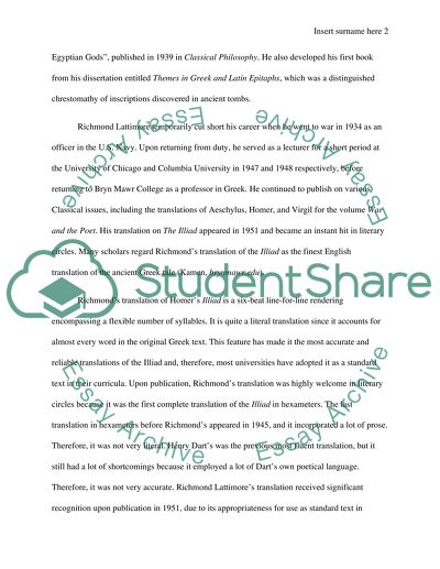 Editors Preface on Richmond Lattimores Translation of Homers Illiad