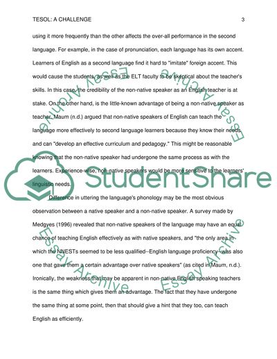 TESOL: A Challenge for Immigrant Teachers