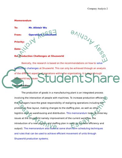 Production Challenges at Shuzworld