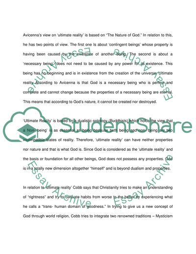 Ultimate Reality According to Cobb, Avicenna, Wainright or Reuther