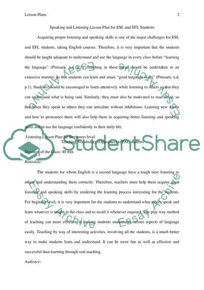 Speaking and Listening Lesson Plans