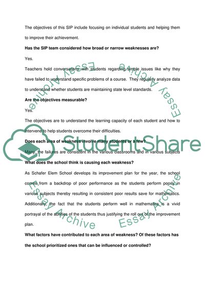 School Improvement Plan for Schafer School