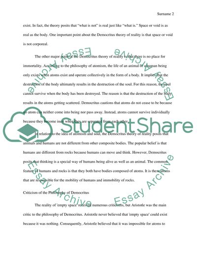 Main Points of Democritus Theory of Reality