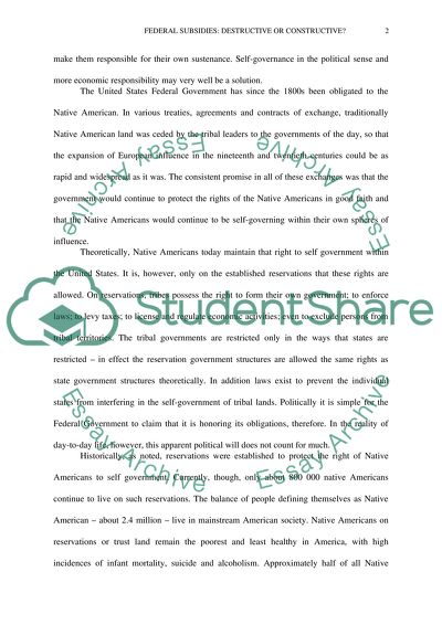 Federal Subsidies: Constructive or Destructive