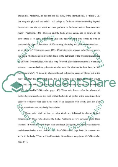 Suicide Based upon Beliefs in Thus Spoke Zarathustra