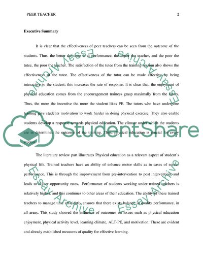 The Effects of Formalised Peer Teacher Training on Students Motor Performance