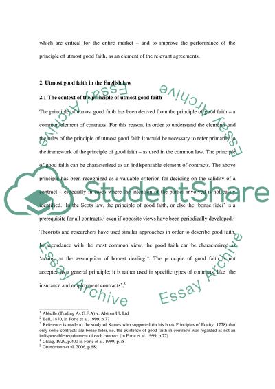 The Principle of Utmost Good Faith