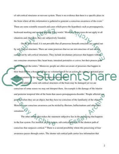 All Processing Beneath Conscious Awareness Is Carried Out by Sub-Cortical Structures