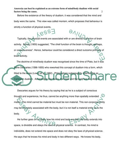 Anorexia as an Extreme Form of Mind and Body Dualism