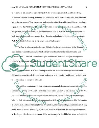 Idenfity major literacy requirements of the PDHPE 7-10 Syllabus