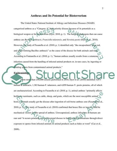 Anthrax and Its Potential for Bioterrorism