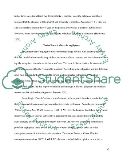 The Test of Establishing the Breach of a Duty of Care in Negligence