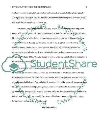 Rationality in Food Decision Making