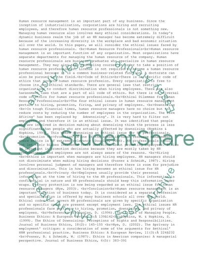 The ethical issues faced by human resource professionals