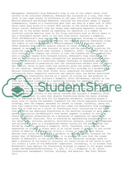 Franchising Market Strategy of a McDonalds