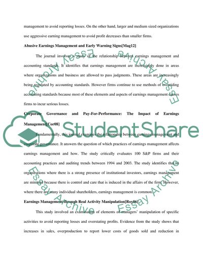 Analysis of Earnings Management