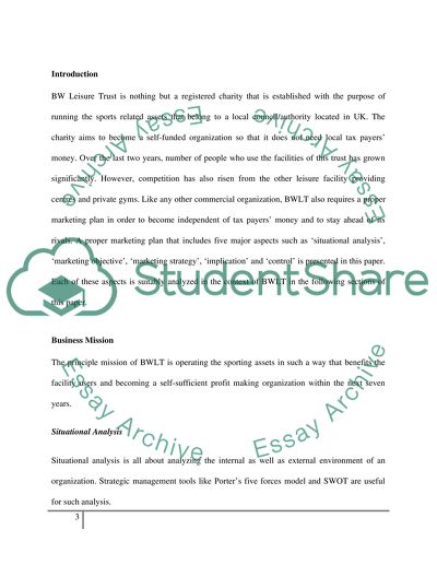 A Marketing Plan for BW Leisure Trust