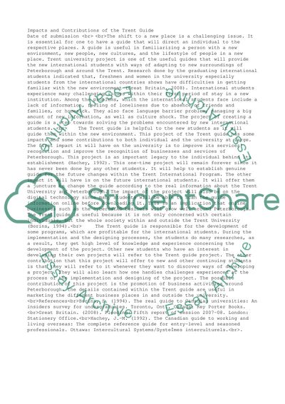 Impacts and Contributions of the Trent Guide