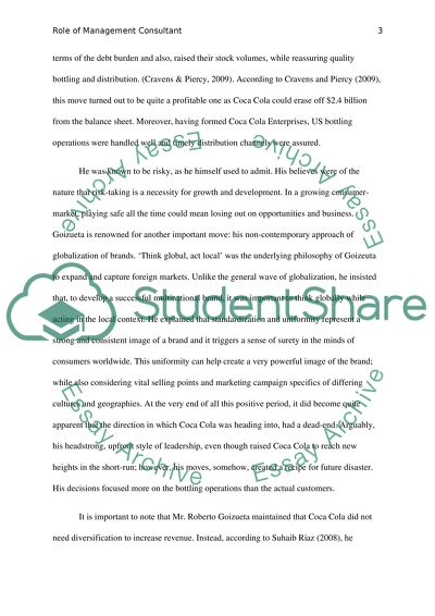 Role of a Management Consultant in PepsiCo and Coca-Cola