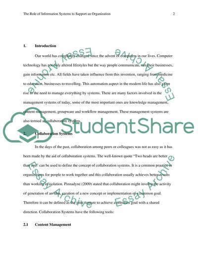 The Role of Information Systems to Support an Organization