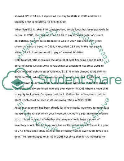 Whole Foods Financial Recommendation