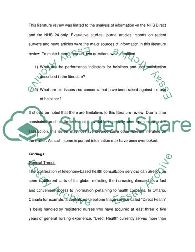 NHS Direct and NHS 24: A Literature Review