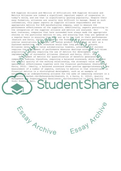 BJB Supplier Alliance and Metrics