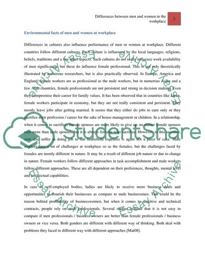 Differences between Men and Women in the Workplace