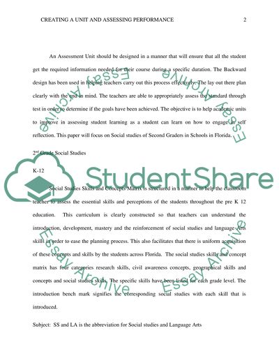 Creating a Unit and Assessing Performance