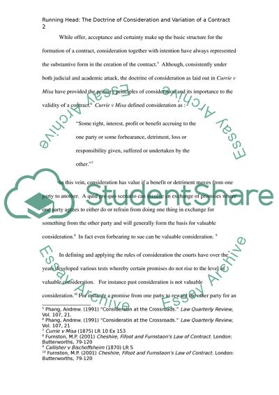 The Doctrine of Consideration and Variation of a Contract