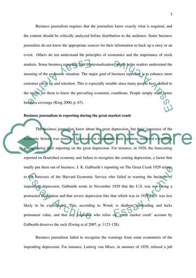 Failure of Business Journalism in Reporting During the Great Market Crash of 1929