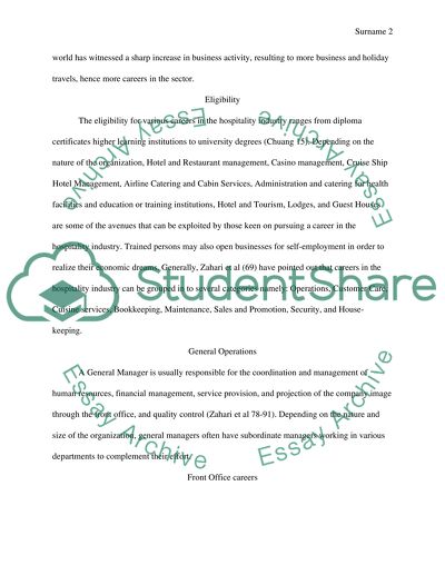 Classify and categorize various careers in hospitality field