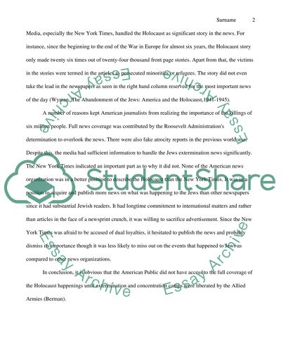 The American Newspapers Reporting on Events Taking Place in Europe During the Holocaust