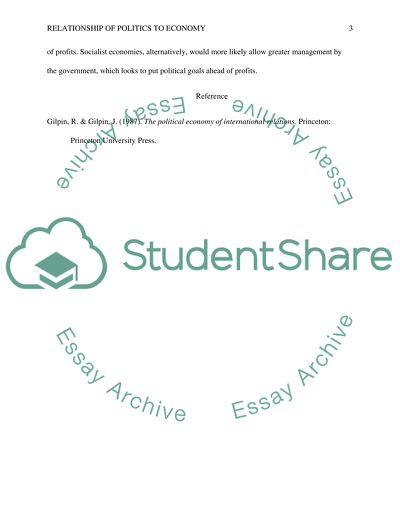 Short Paper: Relationship of Politics to Economy