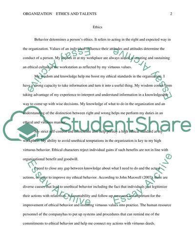 Behavior, Ethics and Talents