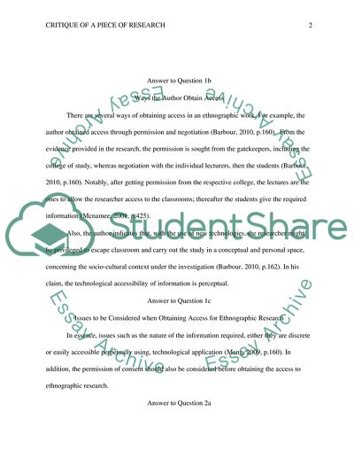 Critique of a Piece of Research