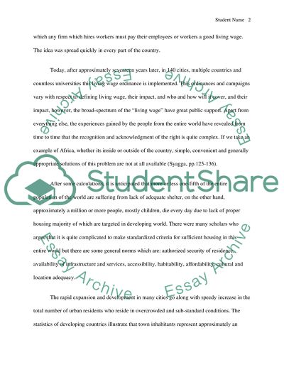 Issues of Living Wage/Housing