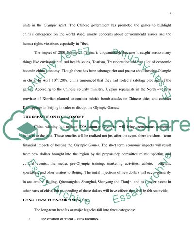 What is the impact of 2008 Chinas olympic on its own economic