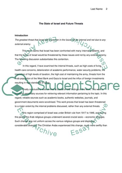 The Greatest Future Threats of Israel