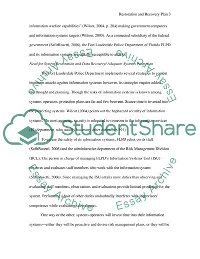 A Plan for Restoration and Recovery for Information Systems