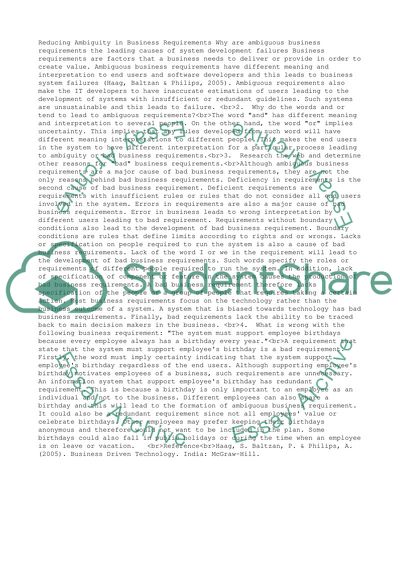 Reducing Ambiguity in Business Requirements