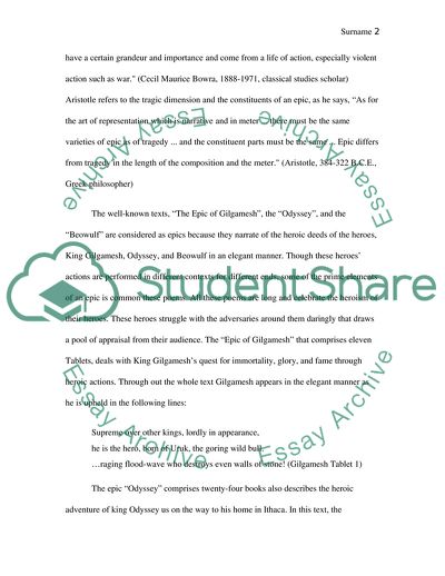 Epic in Gilgamesh, the Odyssey, and Beowulf: An Evaluation