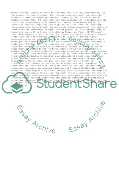 Sheikh Khalifa Medical City - Leadership Philosophy and Leadership Initiatives