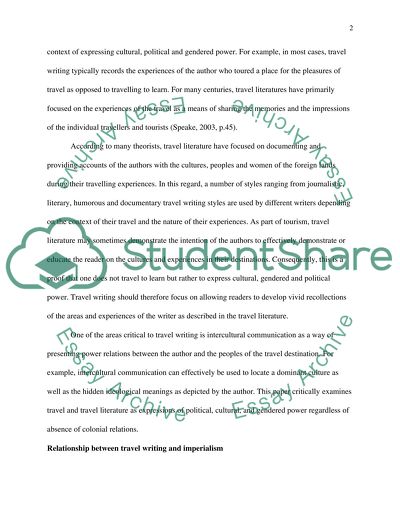 Travel and Travel Literature as Expressions of Cultural, Political and Gendered Power