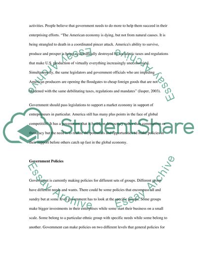 Government and its Policies for Entrepreneurs